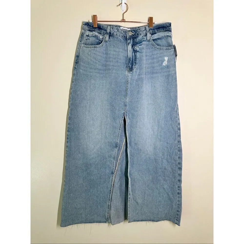 RSQ Medium Wash Denim Maxi Skirt Size 30 New